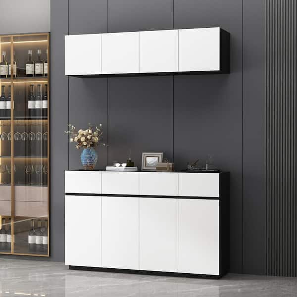 WIAWG White Large Kitchen Pantry Organizers With Upper and Lower Cabinets, 4-Drawers, Adjustable Shelves