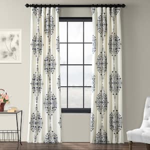 Kerala Blue Printed Room Darkening Curtain - 50 in. W x 108 in. L Rod Pocket with Back Tab Single Window Panel