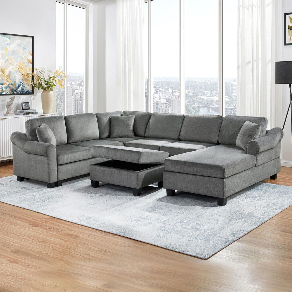 Harper & Bright Designs 111.8 in. Chenille Upholstered U-Shaped