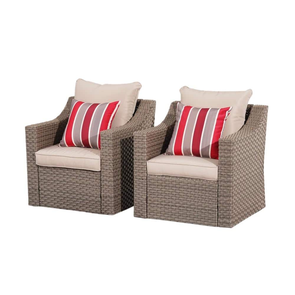 Light Brown 2-Piece Wicker Outdoor Lounge Chairs Patio Leisure Chairs with 