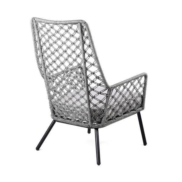 Armen Living Marco Cushioned Steel Indoor Outdoor Lounge Arm Chair with Grey  Rope and Grey Cushion LCMPCHGRY - The Home Depot