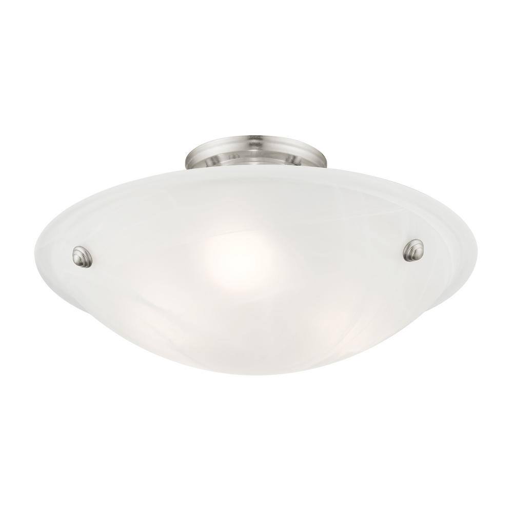 Oasis 16" Brushed Nickel 3-Light Semi Flush Mount with Alabaster Glass