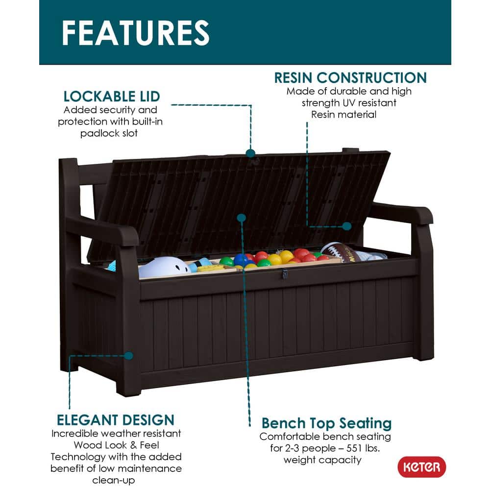 Graphite Resin Outdoor Storage Bench with 70 Gallon Capacity