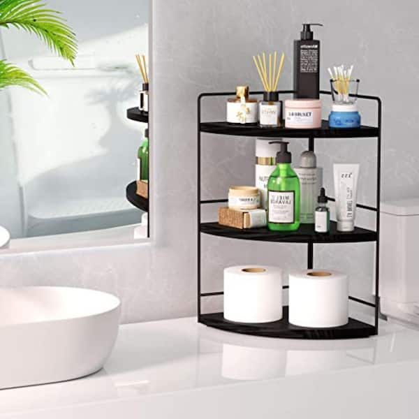 Dyiom Bathroom Counter Organizer Corner Shelf Bathroom Organization Bamboo 3 Tier Spice Rack Makeup Organizer, White
