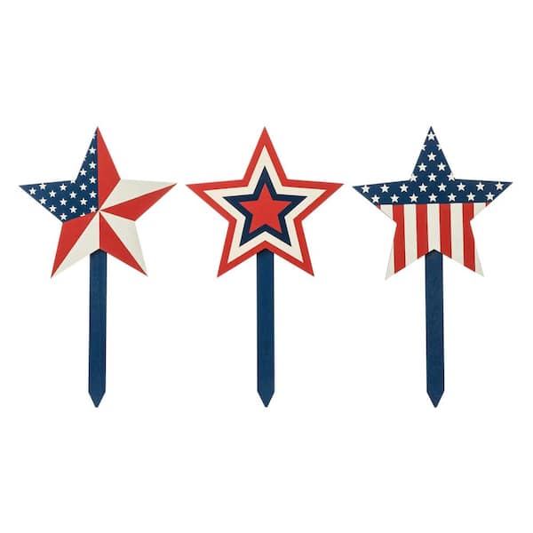 15 in. H Wooden Patriotic Star Yard Stake (Set of 3)