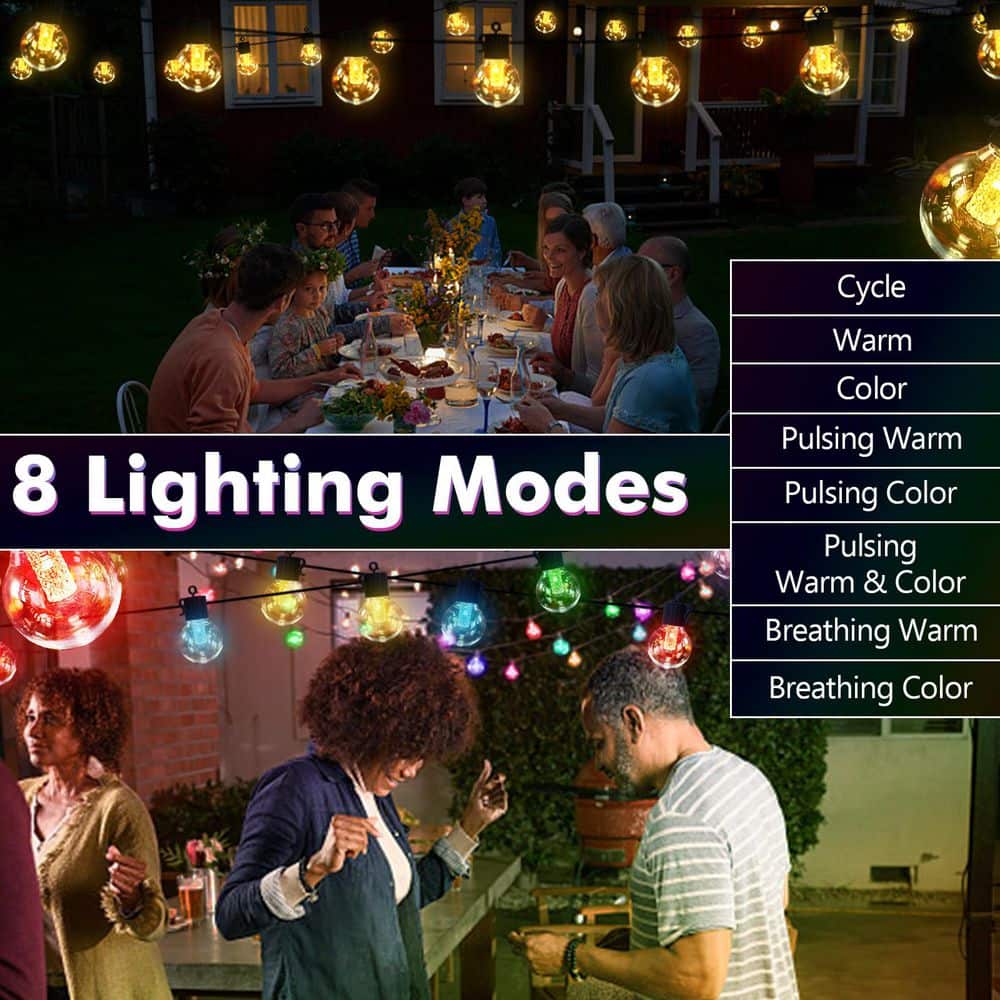 50FT Multicolor Solar Powered Outdoor String Lights with USB Charging