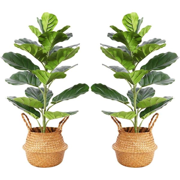 Cubilan 30 in. Green Artificial Fiddle Leaf Fig Plants in Woven Seagrass Basket, 2-Piece