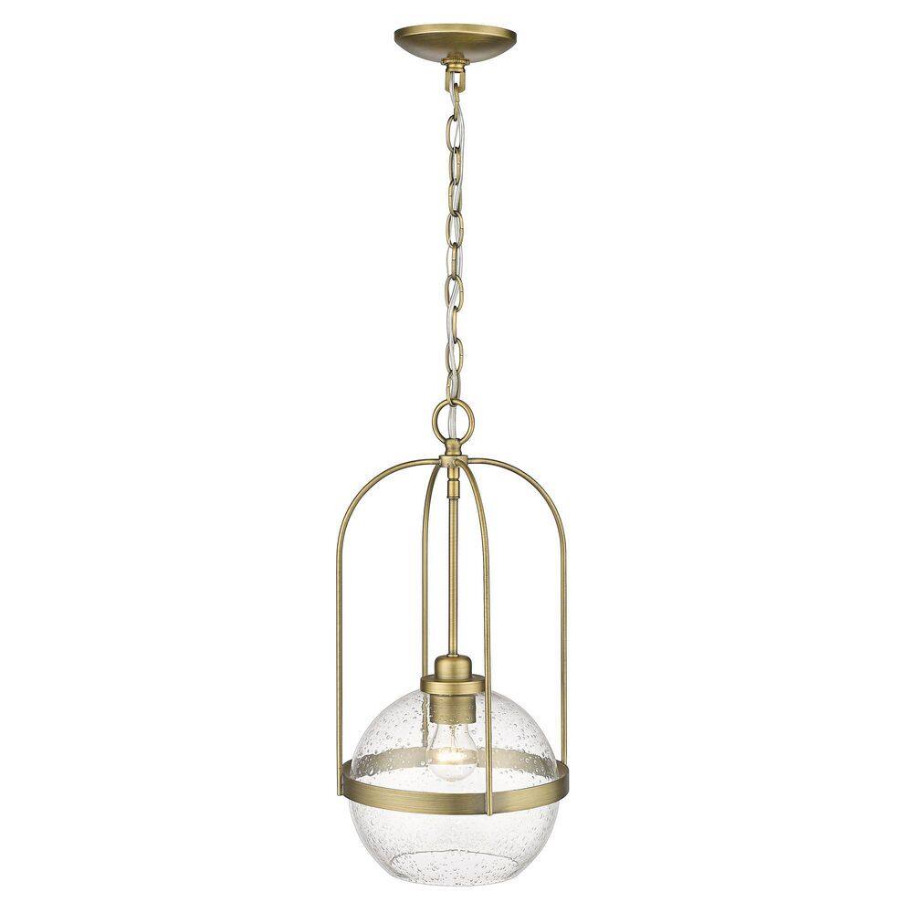 Devonshire Antique Brass Pendant with Seeded Glass