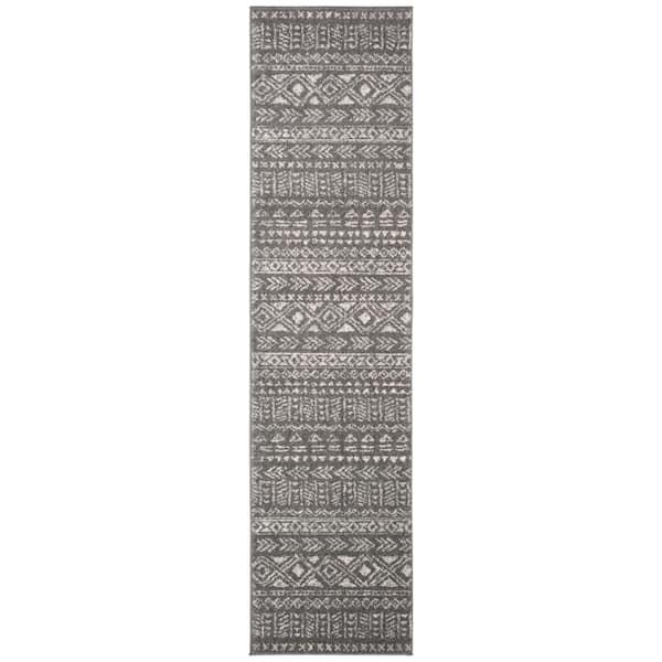 Tulum 2 ft. x 7 ft. Dark Gray/Ivory Geometric Tribal Diamond Runner Rug