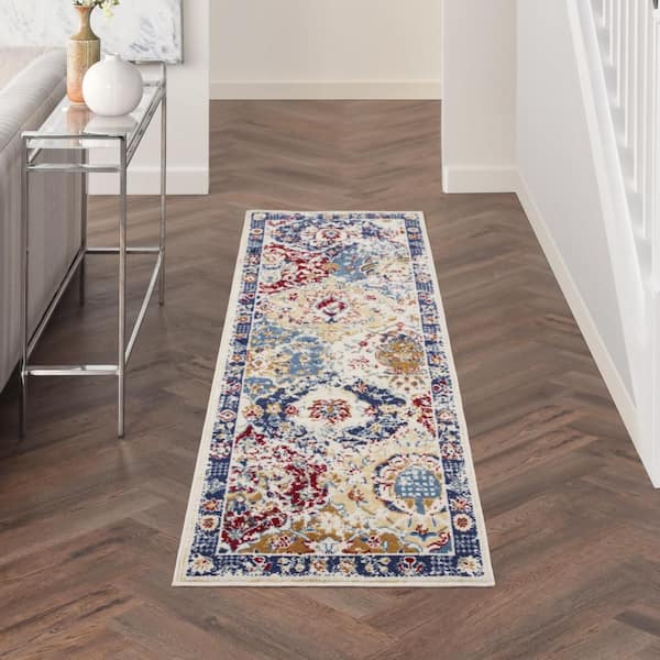 Grafix Blue Multicolor 2 ft. x 10 ft. Medallion Traditional Runner Area Rug