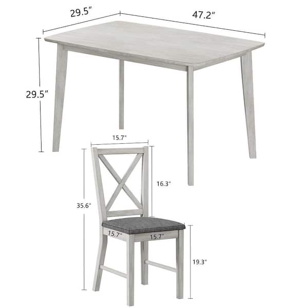 Farmhouse Dining Table Set, 5-Piece Wood Kitchen Table with X-Back Chairs and Padded Seats, Gray Dining (Set for 4)