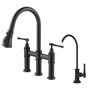 Allyn Double-Handle Transitional Bridge Kitchen Faucet and Beverage Faucet in Matte Black
