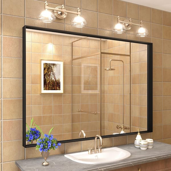 40 in. W x 30 in. H Rectangular Aluminum Alloy Framed and Tempered Glass Wall Bathroom Vanity Mirror in Matte Black