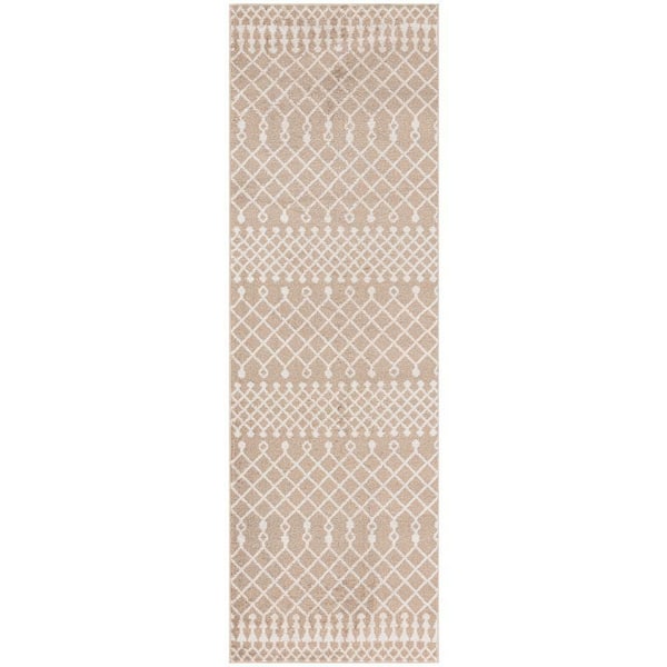 Nourison Astra Machine Washable Taupe 2 ft. x 6 ft. Moroccan Transitional Runner Area Rug