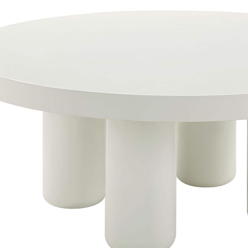 Sanat White Round Wood Coffee Table with Cylindrical Legs