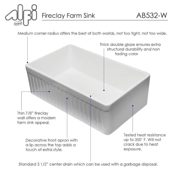 Alfi Brand ABCO3318DB 33 in. Concrete Color Reversible Double Fireclay Farmhouse Kitchen Sink