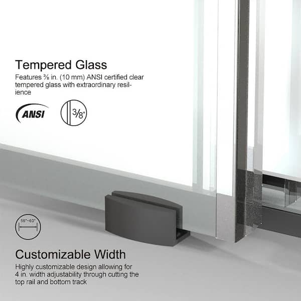Staykiwi 60 in. W x 76 in. H Sliding Semi-Frameless Shower Door in Matte Black Finish with Patterned Glass
