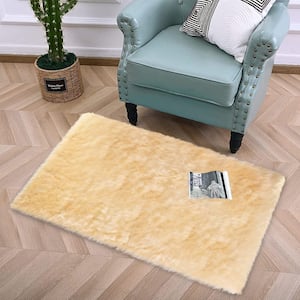 Pale Yellow 2 ft. x 3 ft. Sheepskin Faux Furry Cozy Area Rug