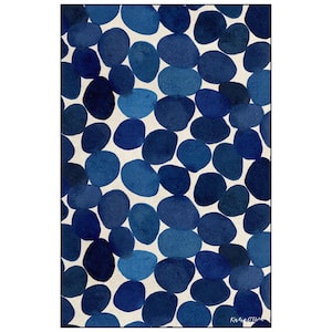 Blue 5 ft. x 8 ft. Smooth Stones I Washable Circles Art Area Rug