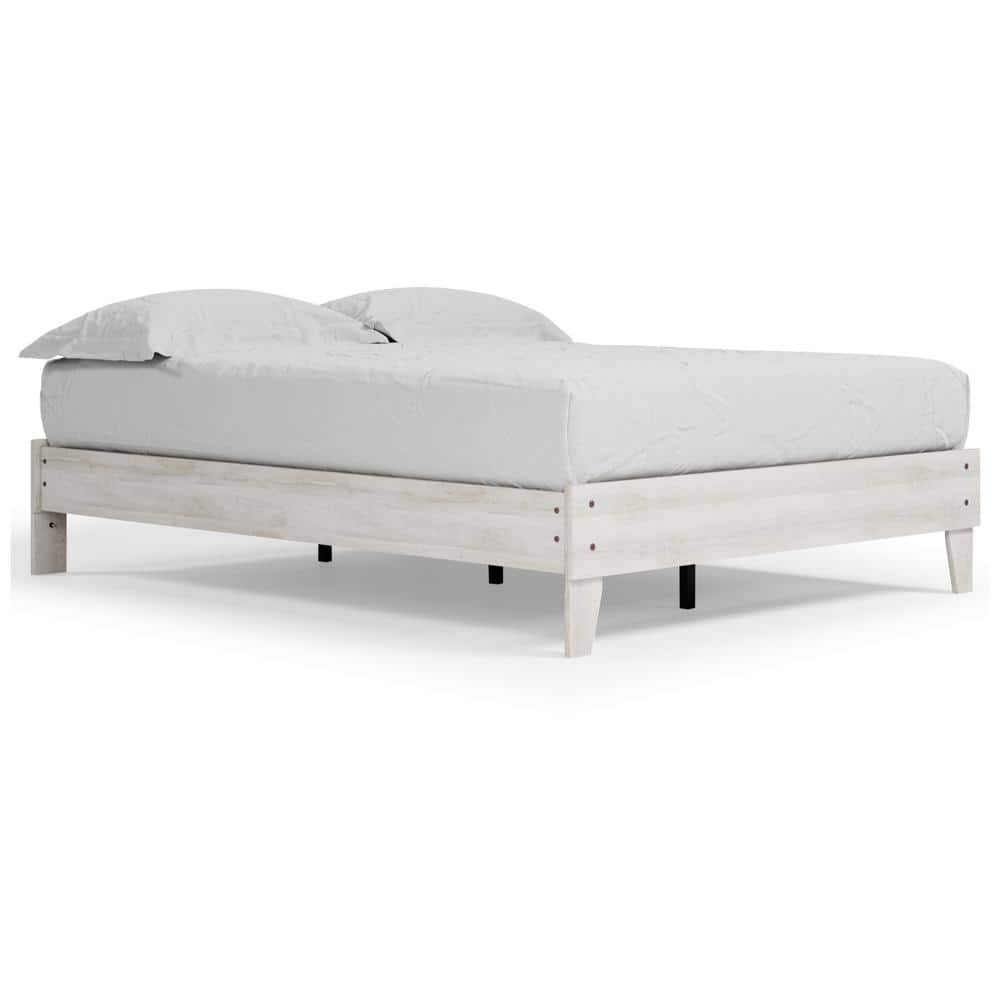 Chic Provincial Queen Platform Bed with Wood Frame in White & Dark Charcoal