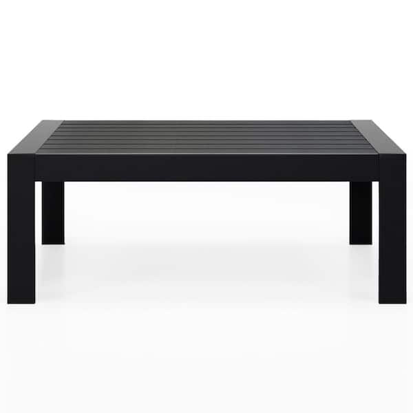 Phewnyzo 24 in. x 42.98 in. x 16 in. Aluminum Outdoor Coffee Table All-Weather Rectangle Metal Patio Coffee Table Outdoor Black