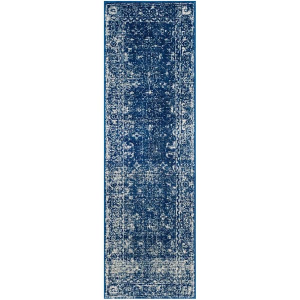 SAFAVIEH Evoke Navy/Ivory 2 ft. x 11 ft. Distressed Floral Speckles Runner Rug