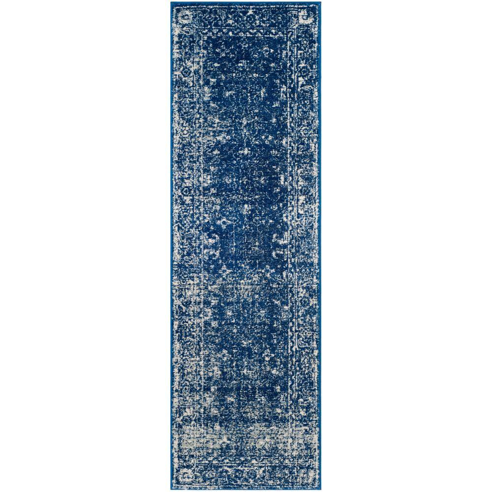 SAFAVIEH Evoke Navy/Ivory 2 ft. x 9 ft. Distressed Floral Speckles