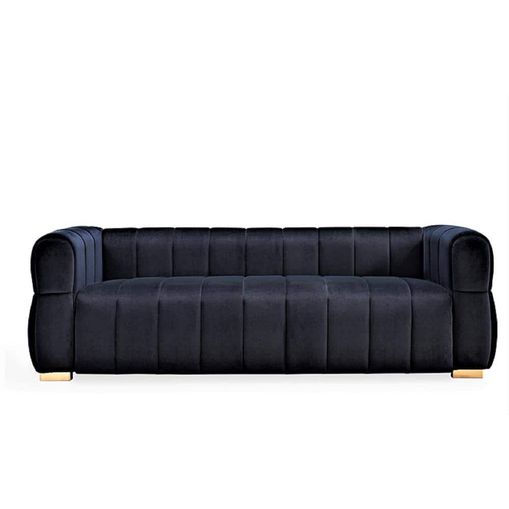 Carlan 226 in. W Square Arm Style Velvet Fabric Rectangle Tuxedo Sofa in Black price history on PriceWatchPro