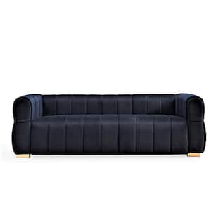 Carlan 226 in. Width Square Arm Style Velvet Fabric Rectangle Tuxedo Sofa in. Black
