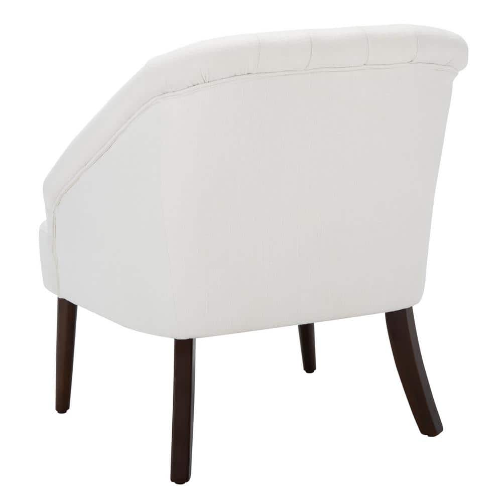 Sleek White Velvet Accent Chair with Walnut Flared Legs