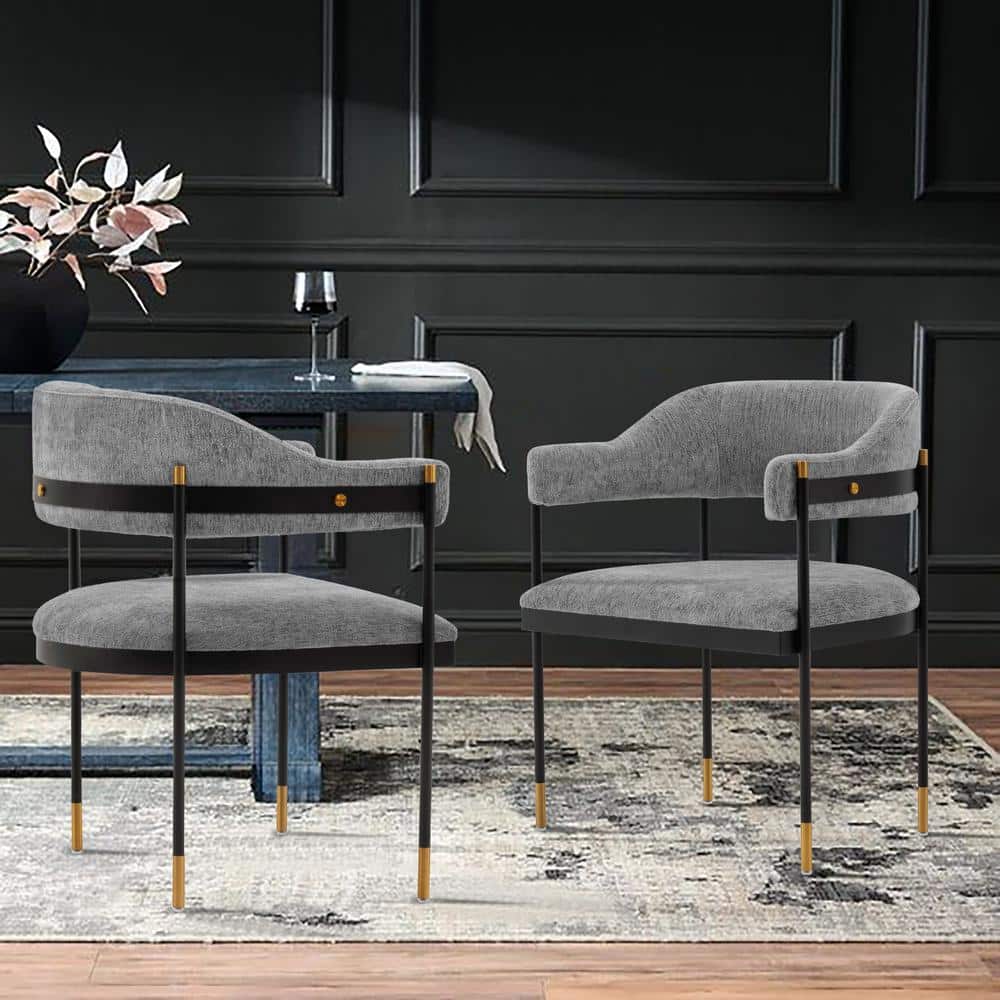 Lia Grey Modern Boucle Upholstered Dining Armchair