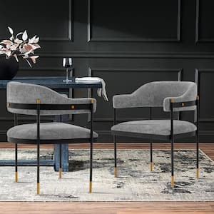 Lia Grey Modern Chenille Upholstered Dining Armchair