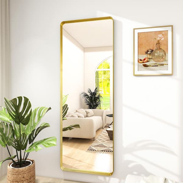 XRAMFY 20 in. W x 64 in. H Rectangular Modern Gold Aluminum Deep Framed Full Length Mirror Wall Mirror