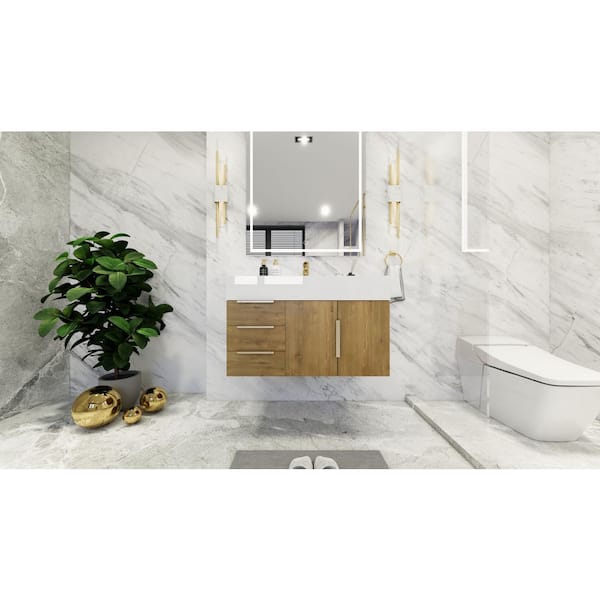 Bethany 36 in. W x 20 in. D x 22 in. H Single Sink Floating Bath Vanity in Oak with White Acrylic Top