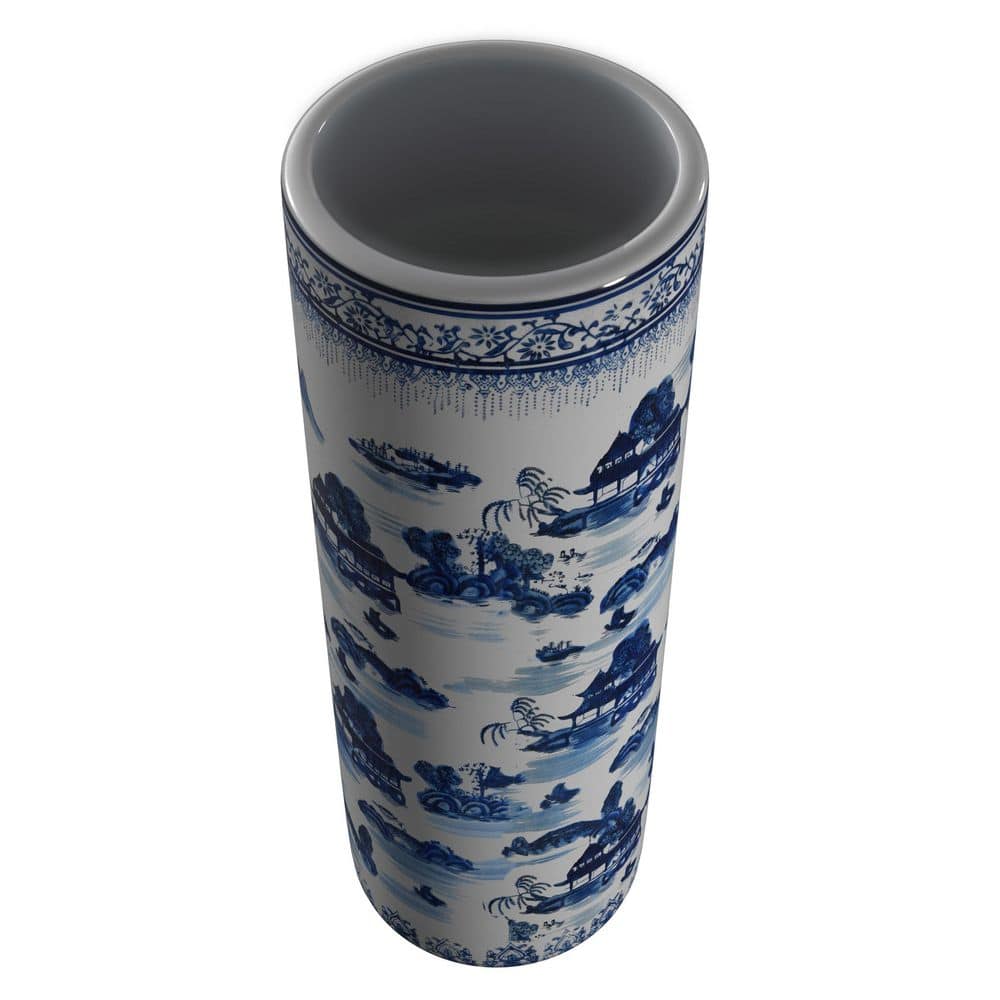 Blue and White Porcelain Cylindrical Umbrella Stand