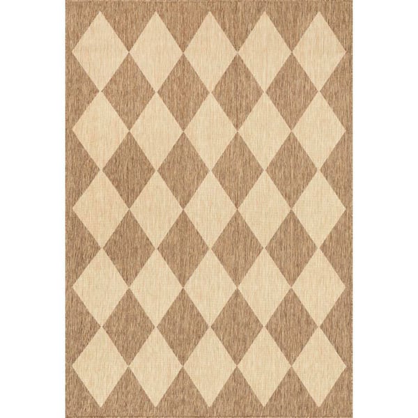 Sabina Diamond Trellis Brown 8 ft. x 8 ft. Outdoor Square Rug