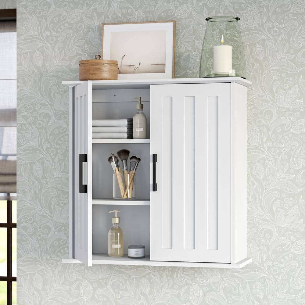 White Matte MDF Two-Door Medicine Cabinet with Adjustable Shelves