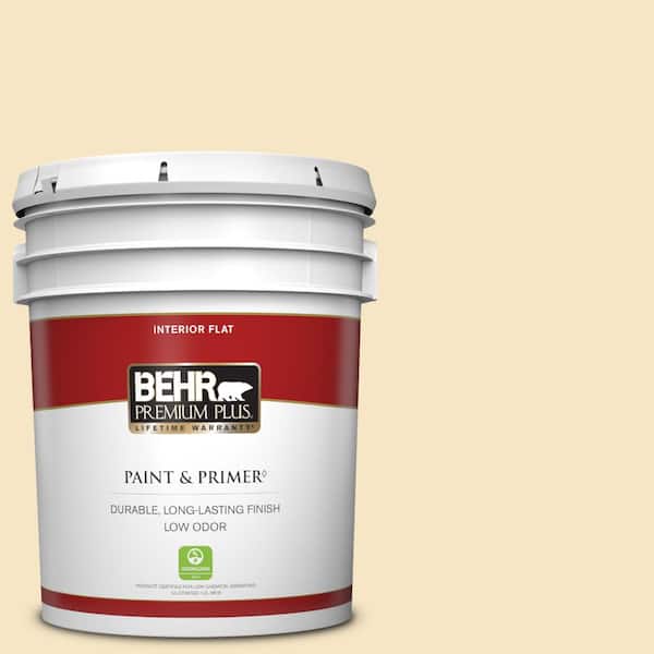 BEHR PREMIUM PLUS 5 gal. #330C-2 Lightweight Beige Flat Low Odor Interior Paint & Primer