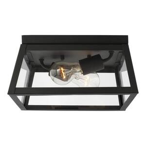 Founders 2-Light Black Transitional Exterior Outdoor Ceiling Flush Mount with Clear or White Glass