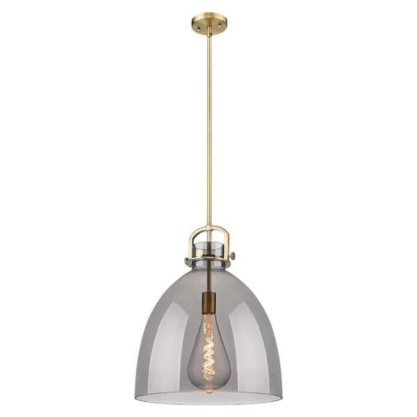 Newton Bell 100-Watt 1-Light Brushed Brass Shaded Pendant Light Tinted Glass Shade