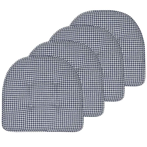 Navy, Houndstooth Stitch Memory Foam U-Shaped 16 in. x 16 in. Non-Slip Indoor/Outdoor Chair Seat Cushion (4-Pack)