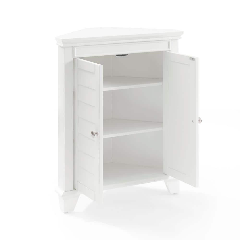 White Wooden Corner Bathroom Cabinet with Adjustable Shelves