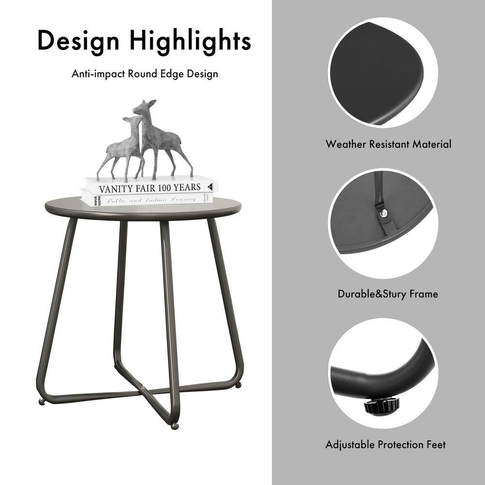 Black Steel Round Outdoor Patio Side Table