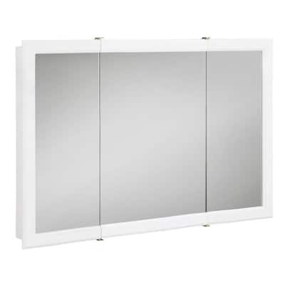 Concord 48 in. W x 30 in. H Surface Mount Tri-View White Gloss Medicine Cabinet with Mirror