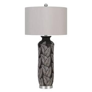 32 in. Black/Silver Indoor Table Lamp with Fabric Shade