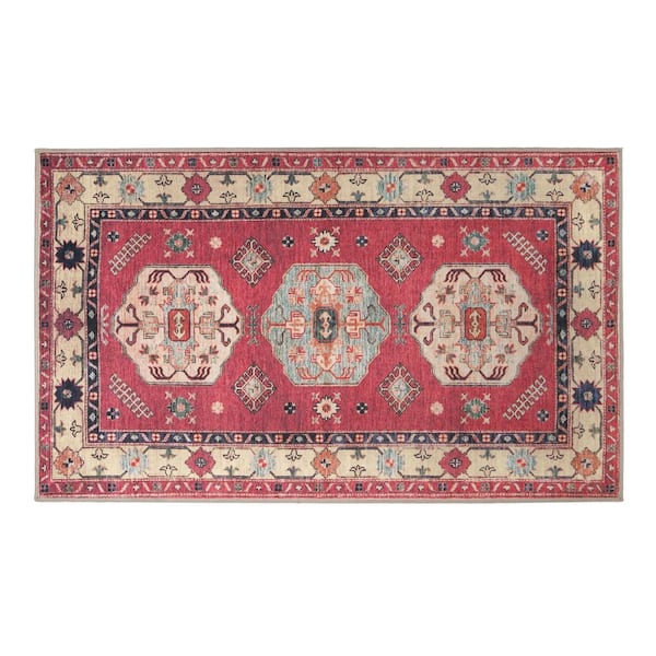 My Magic Carpet Shary Coral/Beige Washable Rug 3 ft. x 5 ft. Area Rug