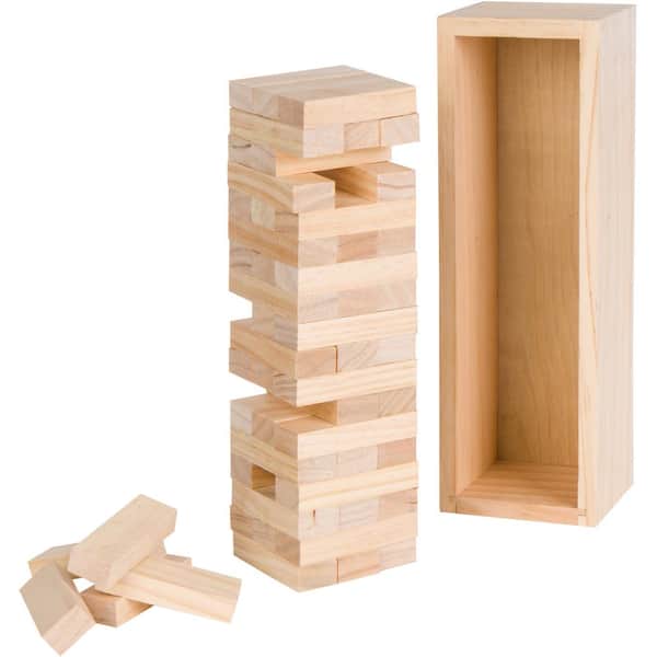 12 in. 54-Piece Wooden Stacking Puzzle Game with Wood Box and Carry Case