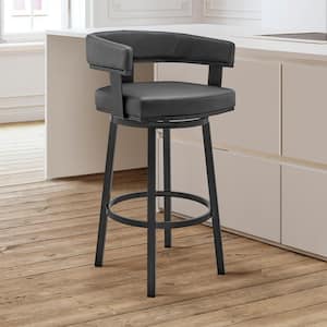 Cohen 30 in. Bar Height Low Back Swivel Bar Stool in Black and Black Faux Leather