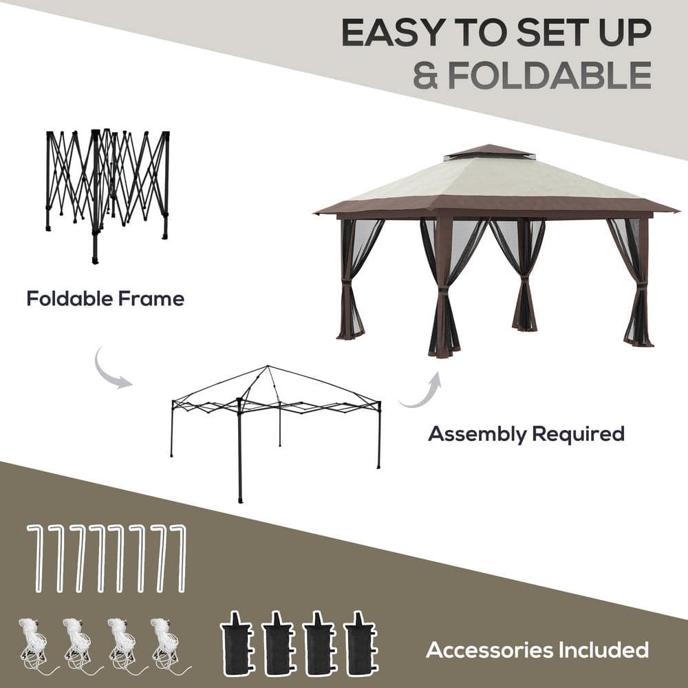 Beige and Brown Pop Up Canopy Gazebo Tent with Netting