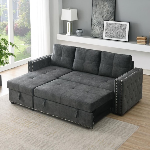 Morden Fort 91 in. Black Velvet Full Size 3-Seat Sofa Bed with Storage